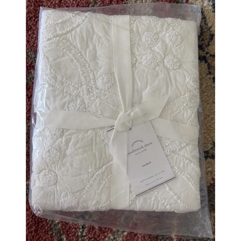 Pottery Barn Candlestick Sham 1 White Embroidered Cotton Standard With Flange